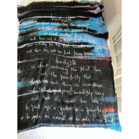 Vintage Womens Long Scarf Shawl 2002 Fred Coburn poem love this life 26X70 - Picture 2 of 3